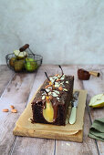 Almond and chocolate cake with pears
