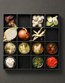 Tray with seasoning ingredients for stews