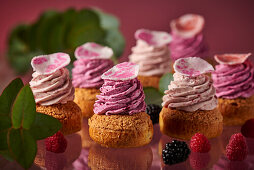 Cream puffs with red berry cream