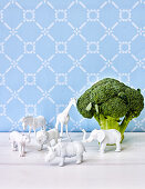 Broccoli tree with plastic animals