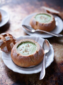 Leek soup in a roll