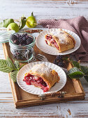 Strudel with blackberries and pears