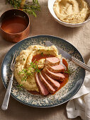 Grilled duck breast with celeriac puree