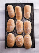 Chiabatta rolls on a baking tray