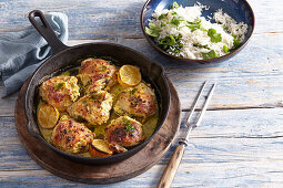 Lemon and garlic chicken with rice