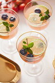 Alkoholfreie Grapefruit-Paloma mit Limette und Blaubeeren