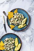 Cod ceviche with avocado and lychee
