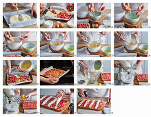 Prepare rhubarb sheet cake with meringue