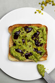 Toast with pistachio paste and jam