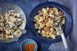 Chicken salad with pineapple, walnuts and sultanas