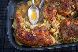 Chicken drumsticks with potatoes and cabbage