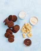 Ingredients for chocolate biscuit custard tarts