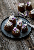 Chocolate cupcakes with edible pansies