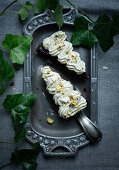 Courgette cake with pistachios and rice milk chocolate cream