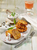 Pumpkin and mince pancakes with cream cheese dip