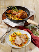 Roast turkey from the oven with spaetzle