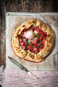 Strawberry and mint galette with vanilla ice cream