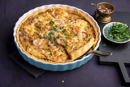 Vegan onion and leek quiche