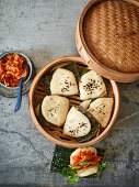 Steamed bao buns made from glutinous rice