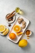 Ingredients for immune-boosting citrus ginger juice