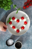 Heart of cherry tomatoes and mini mozzarella