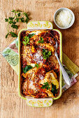 Pancake casserole with spinach, ricotta and parmesan