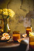 Orange juice in glasses on the table
