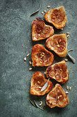 Mini Tarte Tatins with caramelized shallots, sage and pine nuts