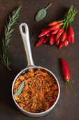 Lentil ragout with dried mushrooms and pumpkin