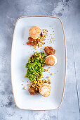 Scallops with ginger chutney and pea puree