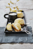 Pear mousse tartlet with crispy oat biscuit base