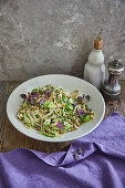 Vegan courgette and emmer pasta with hazelnut and feta pesto