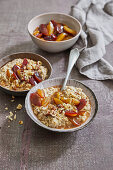 Hazelnut porridge with roasted prunes