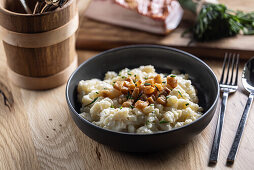 Halusky - Slovakian potato gnocchi with Brimsen cheese, bacon and chives