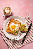 Breakfast- toast with fried egg inside