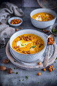 Carrot soup with roasted chickpeas