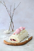 Meringue coconut-cherry roll for Easter