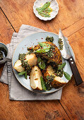 Roasted celeriac with sage and walnut pesto