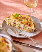Tuna and courgette lasagne in a mould