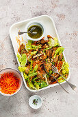 Salad with spicy chicken strips