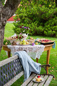 Cake buffet in the garden and fruit tree