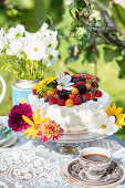 Sponge cream cake with summer berries