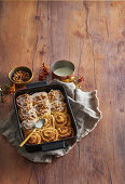 Potato dough walnut buns with rum glaze