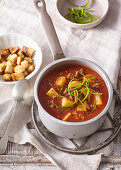 Goulash soup with garlic, onions and potatoes
