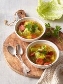 Cabbage soup with chorizo and potatoes