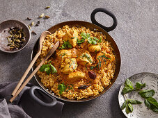 Chicken biryani with saffron, cardamom and garam masala