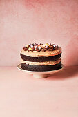 Chocolate and olive oil cake with Easter decoration