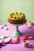 Simnel cake with sour cherries and pistachios