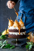 Chocolate cake with pears and mascarpone cream