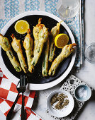 Courgette flowers wrapped in pastry